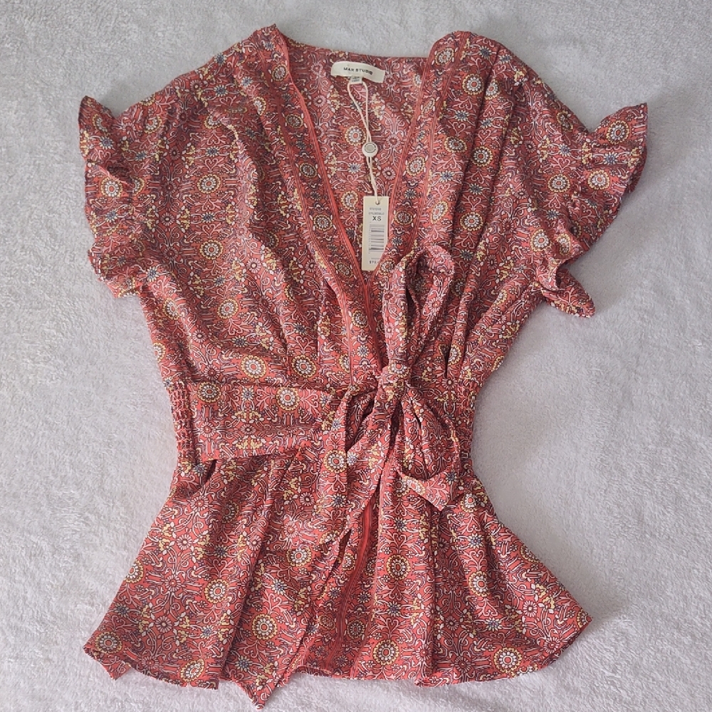 Max Studio Paisley Red Wrap Blouse